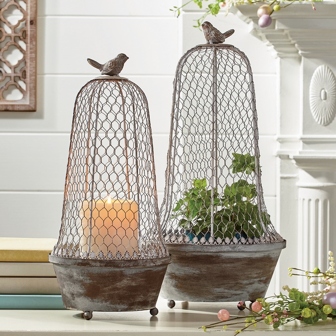 Set of 2 Metal Bird Cloches, , large