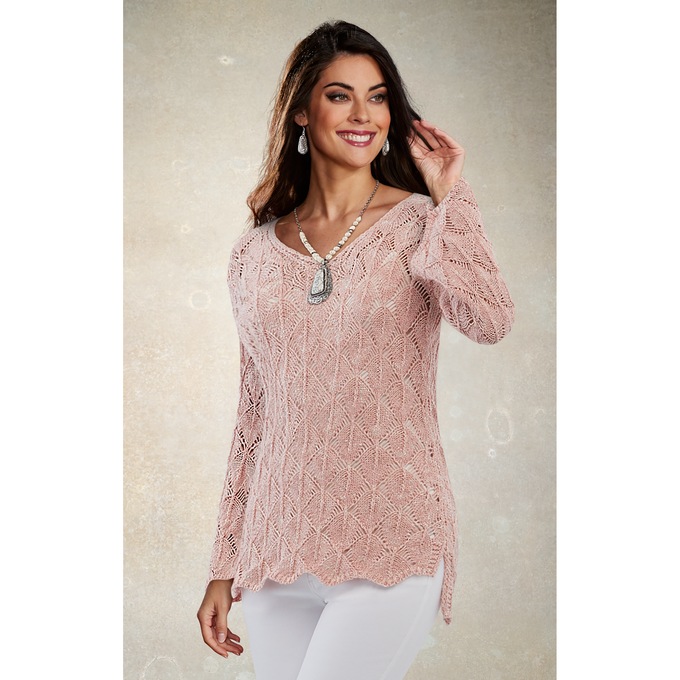 Crochet High-Low Sweater, , large