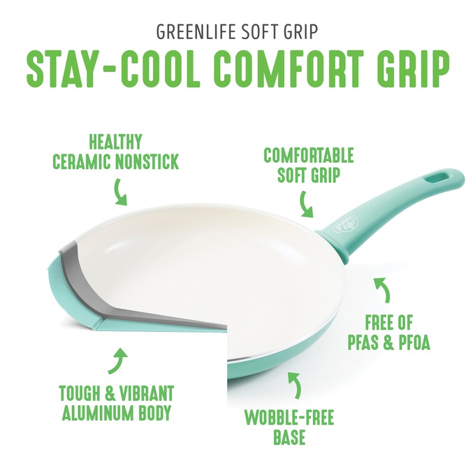 GreenLife 16-Piece Soft-Grip Cookware Set, Turquoise, large