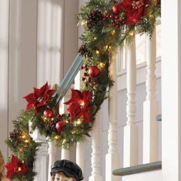 Lit Poinsettia and Berry Garland, , large