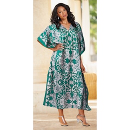 Alluring Long Caftan with V-Neck, Teal, large