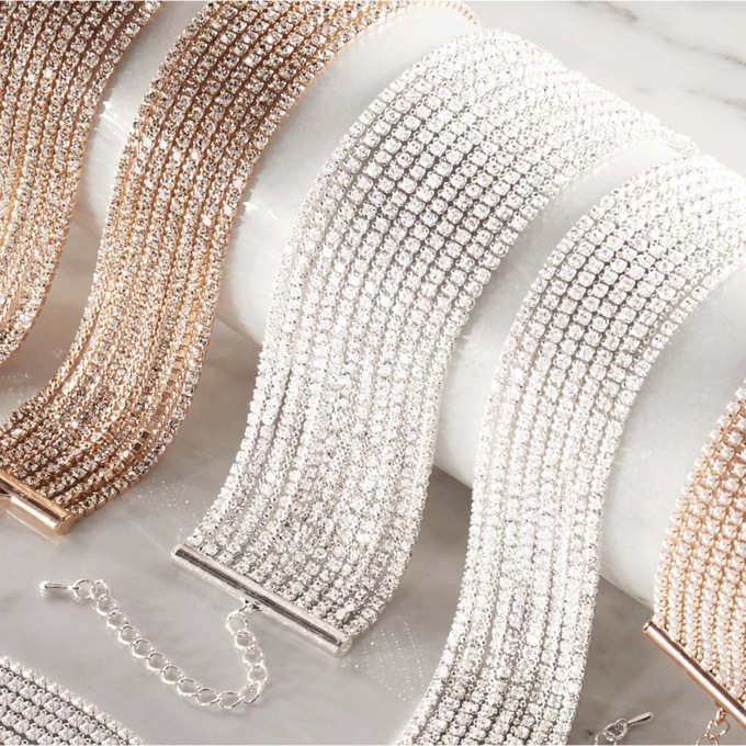 Stone Bracelet or Anklet, Crystal Silvertone, large