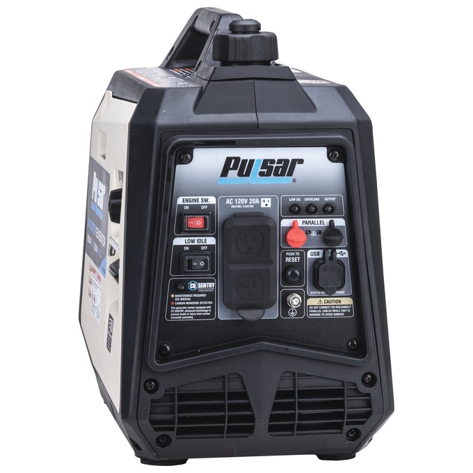 Pulsar 1600W/1200W Portable Gas Inverter Generator, Recoil Start with CO Alert, Black, large