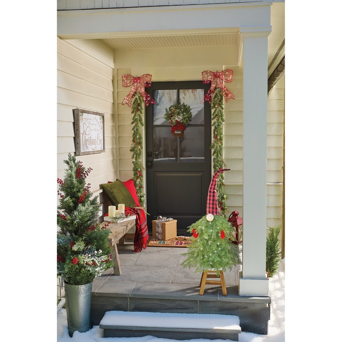 Lit Mixed Christmas Florals in Basket and Garlands, , large