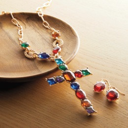 Crystal Cross Necklace &amp; Earring Set, , large