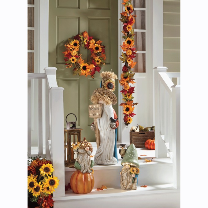Lit Sunflower and Pumpkin Garland, , large