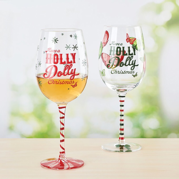Dolly Parton Holly Dolly Christmas Set of 2 Wine Glasses, , large