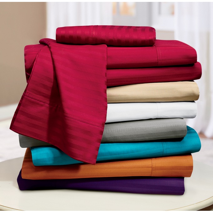 400-Thread Count Egyptian Cotton Woven Stripe Sheet Set, , large