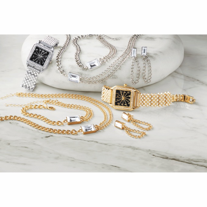 Ladies' Crystal Rectangular Watch & Jewelry Set, , large