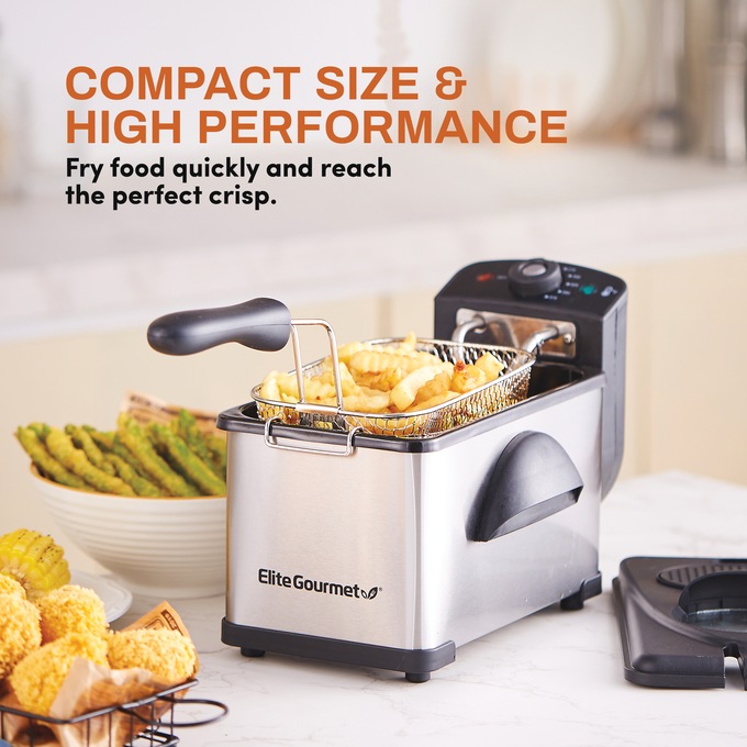 Elite Gourmet 2-qt. Deep Fryer, Stainless Steel Black, large