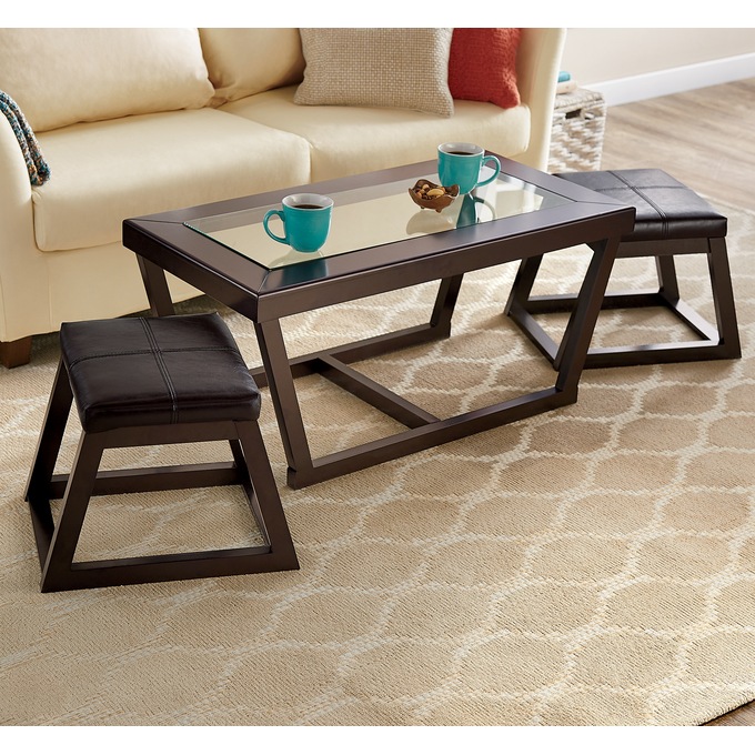 Coffee Table And Set Of 2 Nesting Stools Montgomery Ward Nesting Stools Montgomery Ward, Kelton Coffee Table With Nesting Ottomans