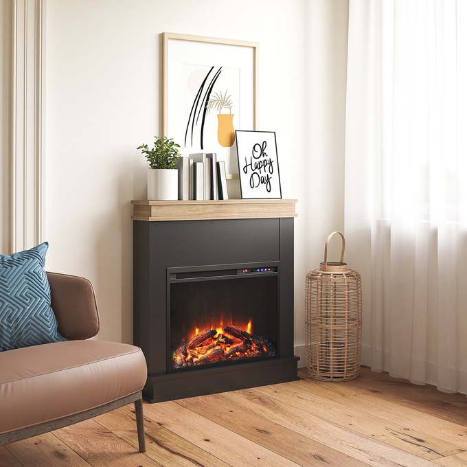Harbor Electric Fireplace with Mantel, Black, large