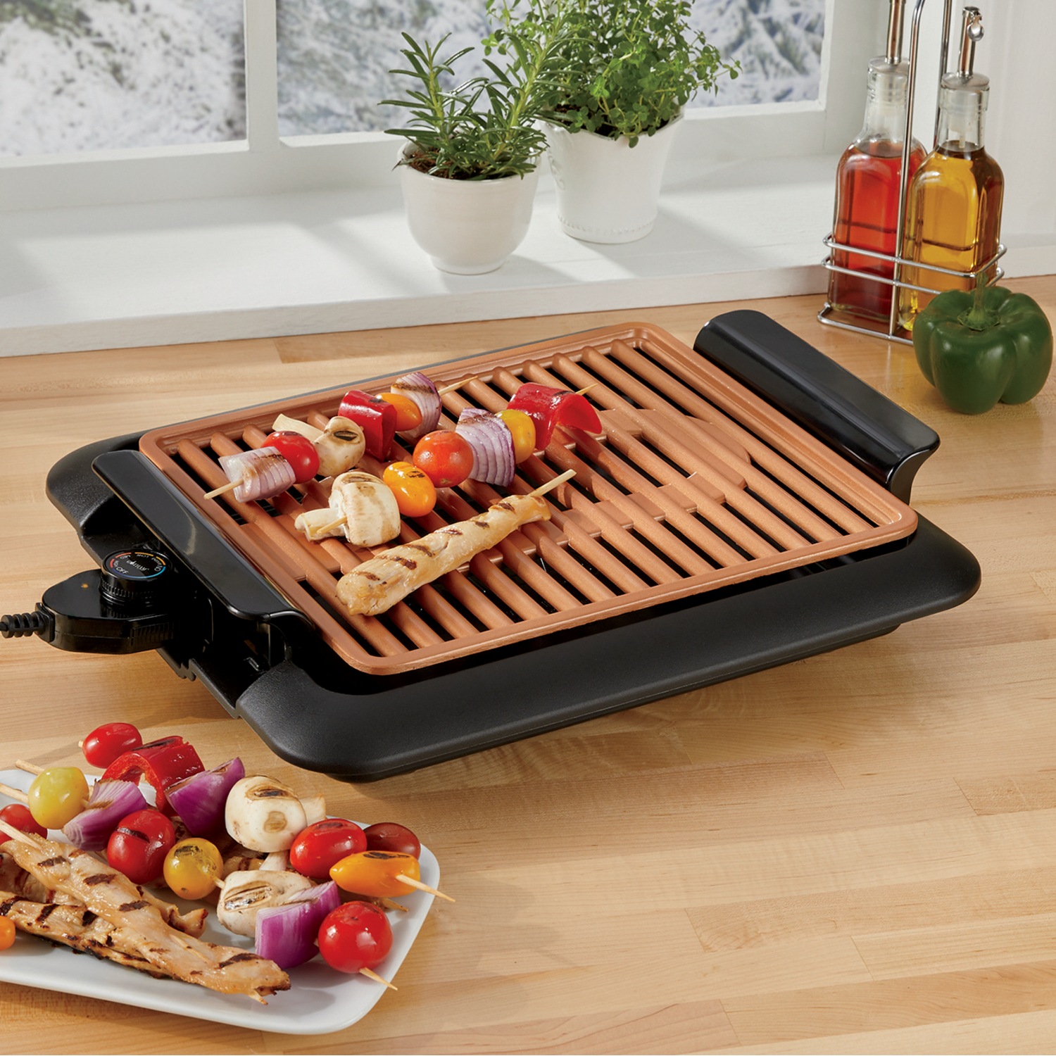 Smokeless Electric Grill with Griddle Plate by Gotham Steel As Seen