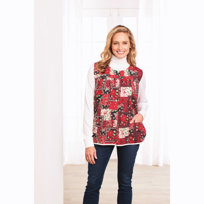 Easy-Care Button-Front Cobbler Apron, Red Patch, large