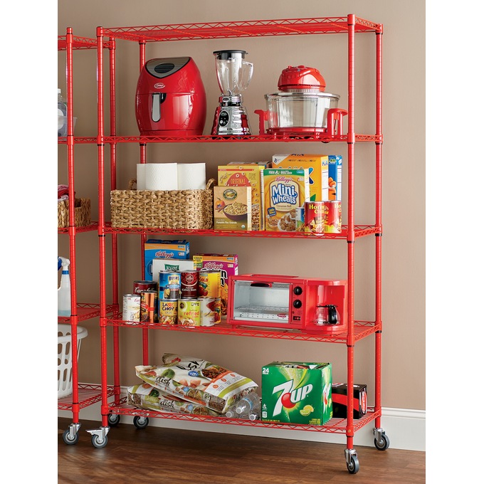 5-Shelf Wide Metal Rolling Rack, , large