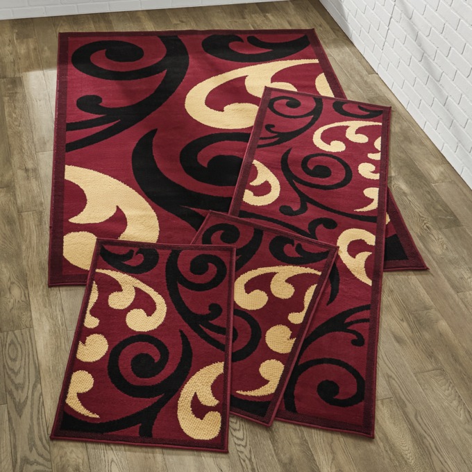 4-Piece Swirl Rug Set, , large