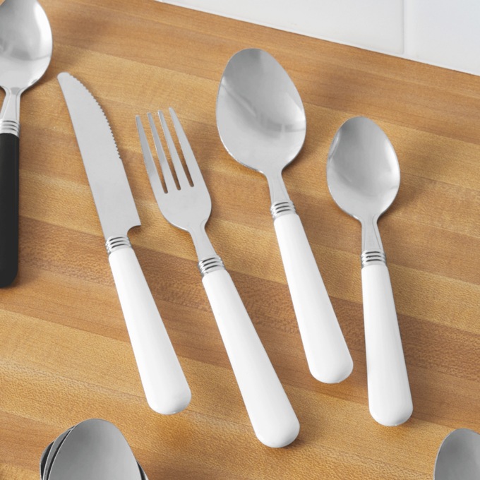 16-Piece Colored Cutlery Set, White, large