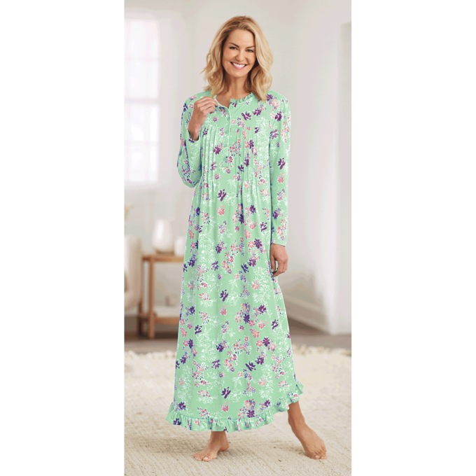 Long-Sleeve Printed Nightgown, , large