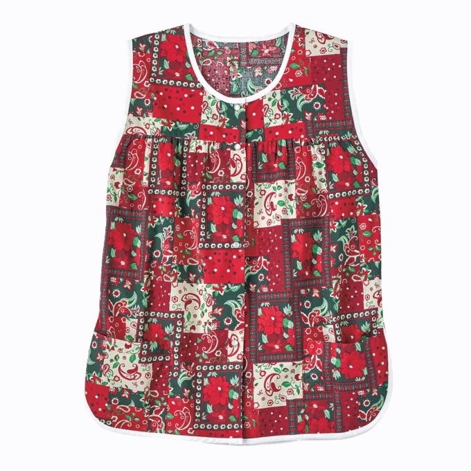 Easy-Care Button-Front Cobbler Apron, Red Patch, large