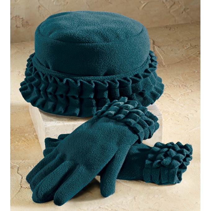 Ruffle-Trim Glove and Hat Set, , large