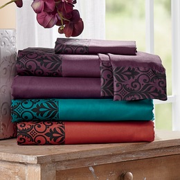 Color Connection Damask Microfiber Sheet Set, , large