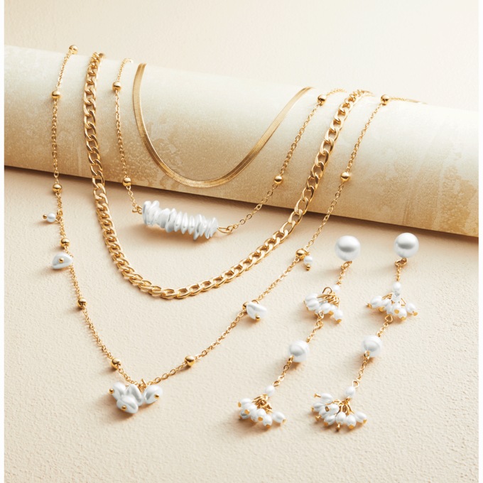 Multi-Strand Faux-Pearl Necklace & Earring Set, , large
