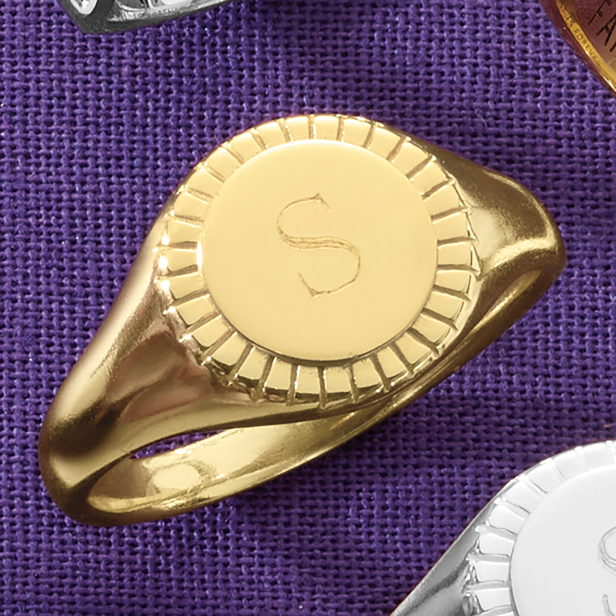 Personalized Paver Edge Signet Ring, Gold over Sterling Silver, large