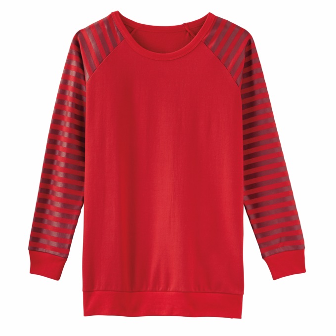 Fleece Sweatshirt with Striped Sleeves, , large