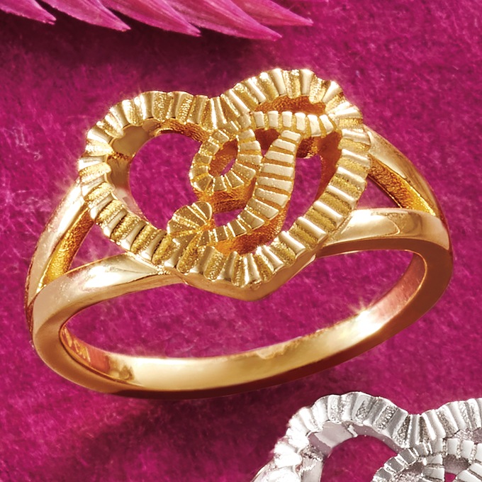 Personalized Initial Striated Heart Ring, , large
