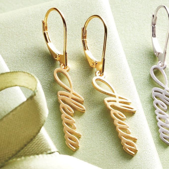 Name Leverback Earrings, , large