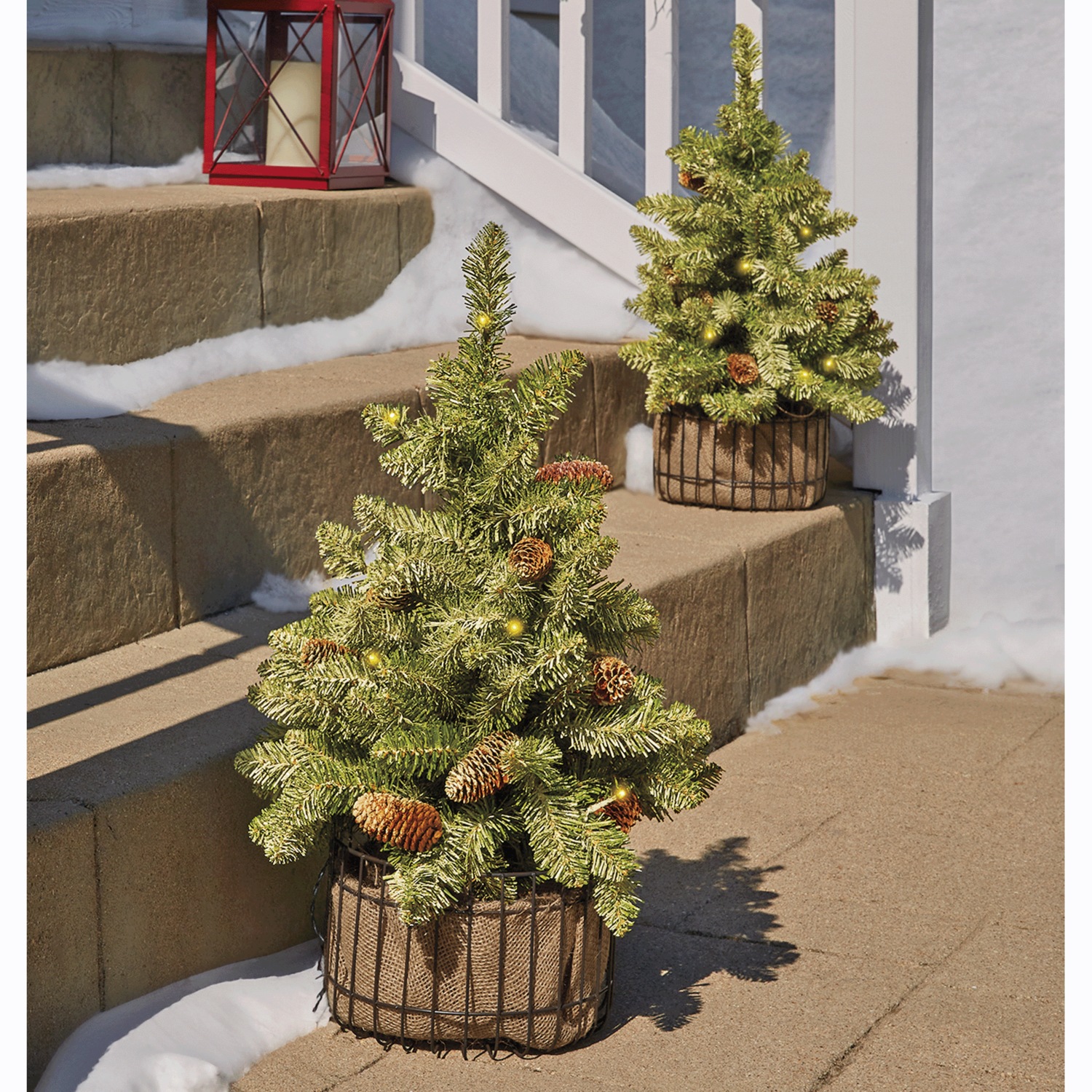 Set Of 2 Christmas Trees In Wire Basket | Montgomery Ward