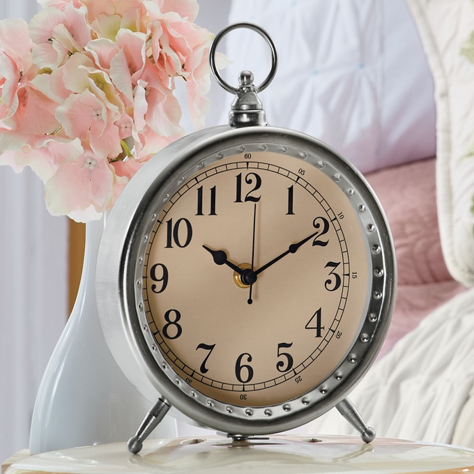 Silvertone Table Clock, , large