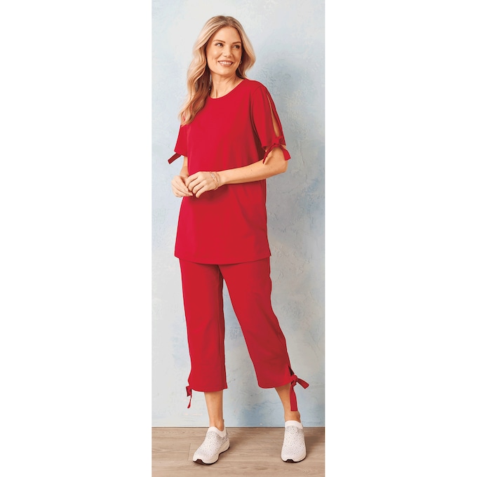 Slit-Sleeve Capri Set, , large