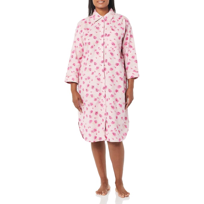 Printed Flannel PJs or Nightshirt, Rose Floral, large