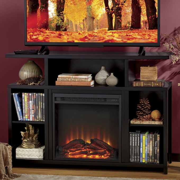 Black Media Storage Tv Stand And Electric Fireplace Montgomery Ward