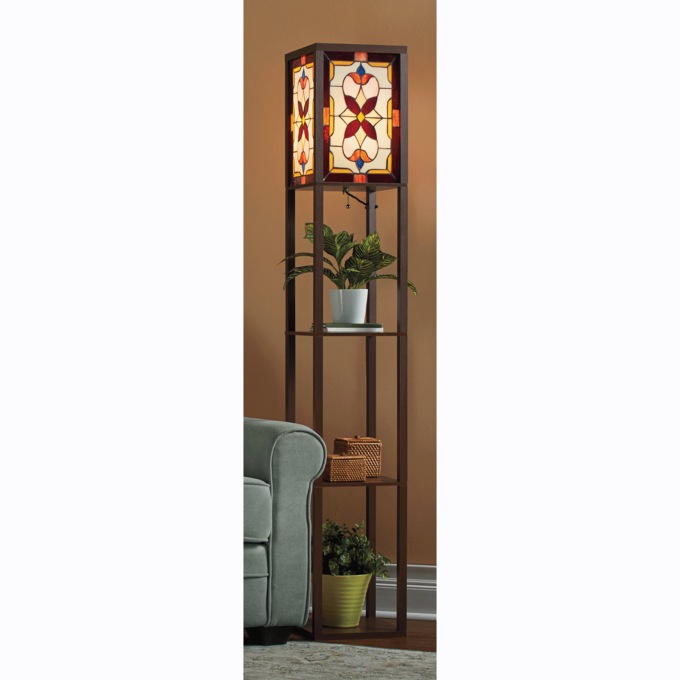 Stained Glass Gemma Floor Lamp with Shelves, , large