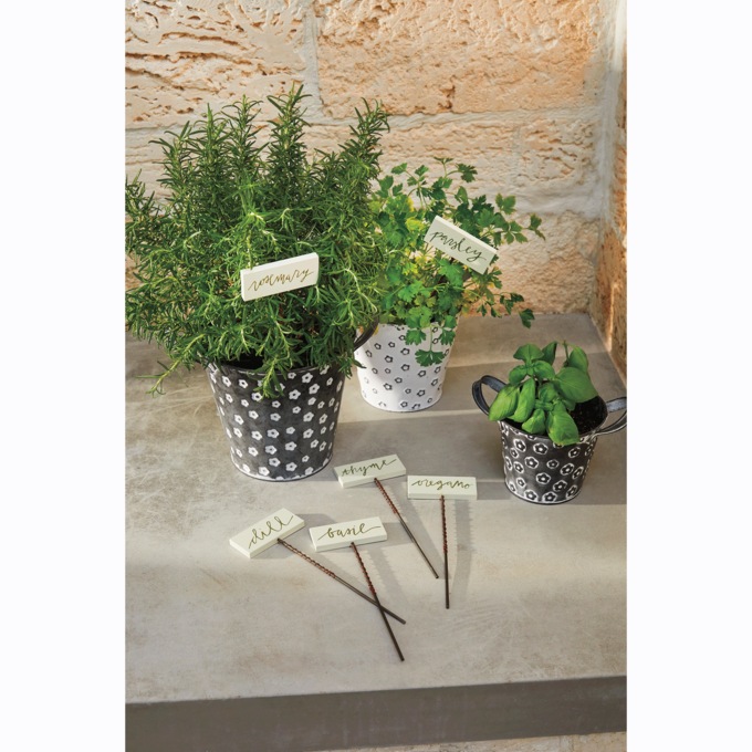 Set of 6 Herb Picks, White, large