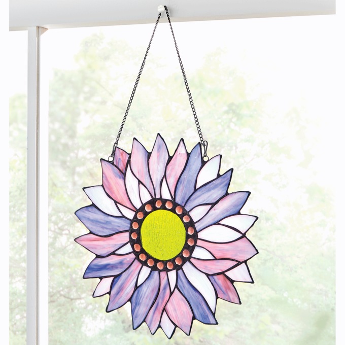 Bright Stained Glass Flower Window Hanging, , large