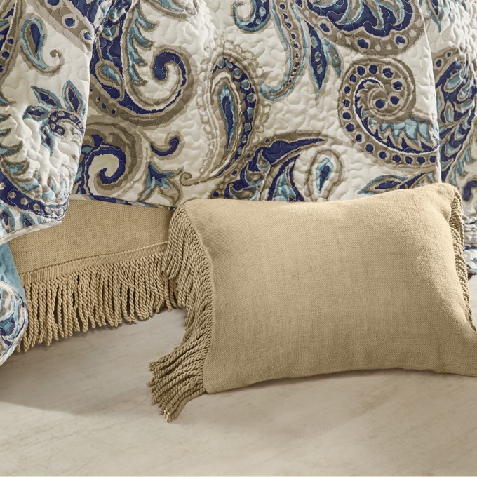 Fringed Burlap Bedskirt, , large