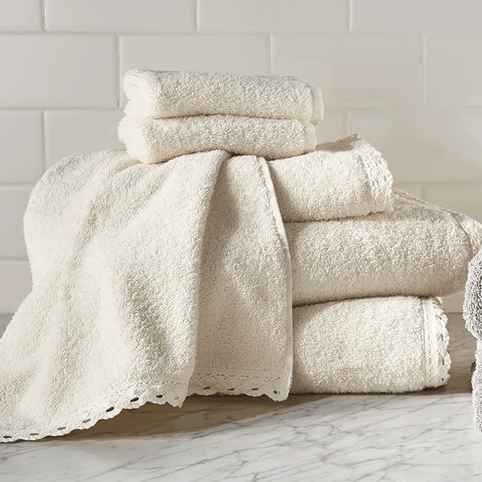 6-Piece Crochet Trim Towel Set, Ivory, large