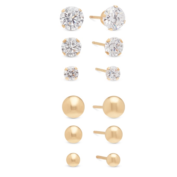 3-Pair Gold Post Earring Set, , large