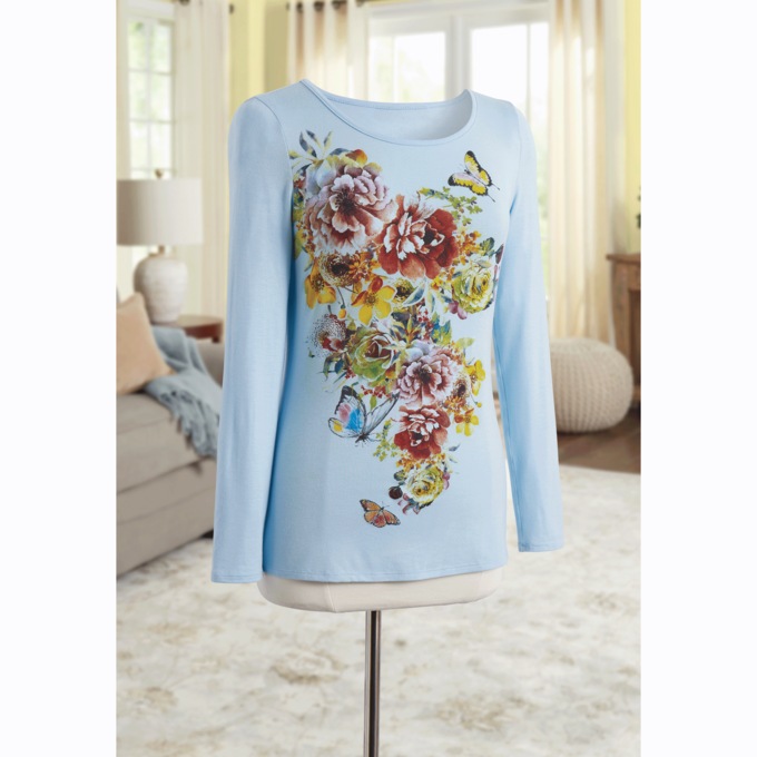 Butterfly Floral Knit Top, , large