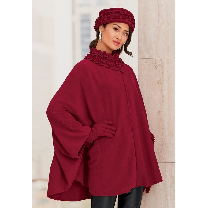 Ruffle-Trim Glove and Hat Set, , large