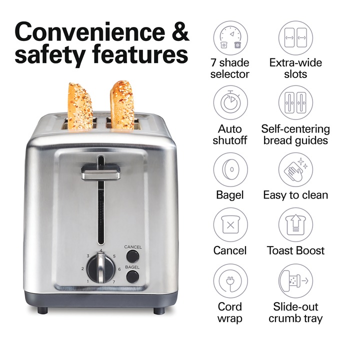Hamilton Beach Stainless Steel 2-Slice Toaster, Stainless Steel, large