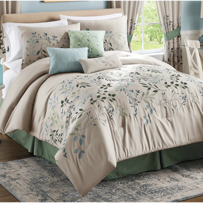7-Piece Tranquil Embroidered Comforter Set, , large