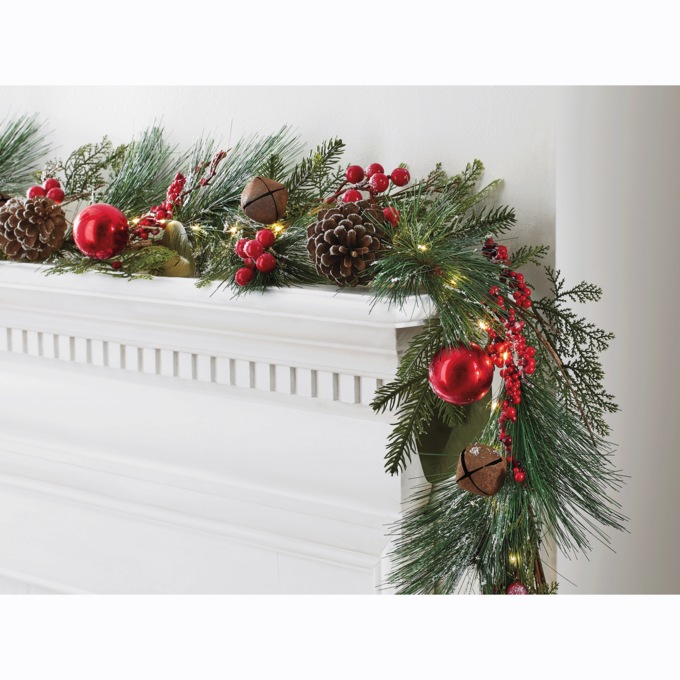 Lighted Faux-Pine Garland, , large