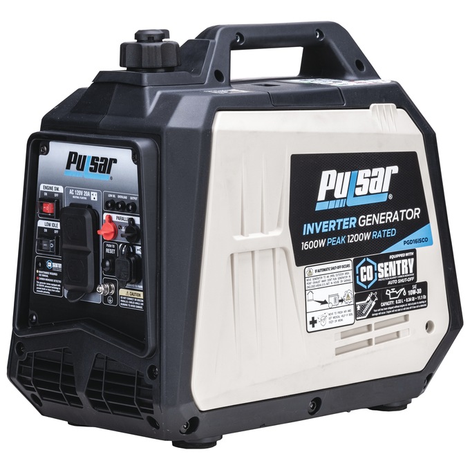 Pulsar 1600W/1200W Portable Gas Inverter Generator, Recoil Start with CO Alert, Black, large