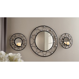 Round Gem Mirror &amp; 2 Round Gem Mirrored Sconces - Buy All and Save, , large