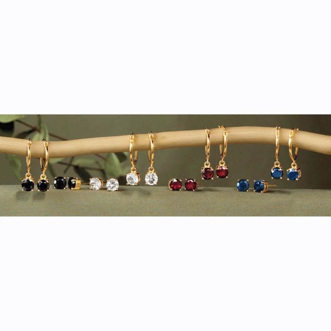 Gemstone 2-Pair Post and Hoop Earring Set, , large
