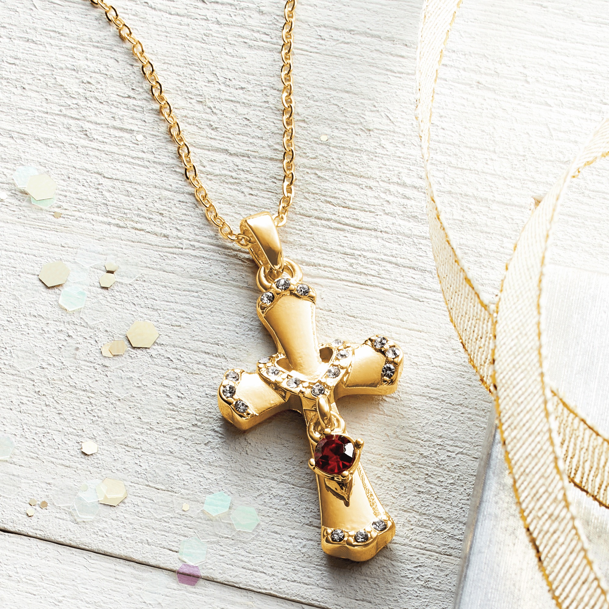 Birthstone Cross/Heart Pendant, , large